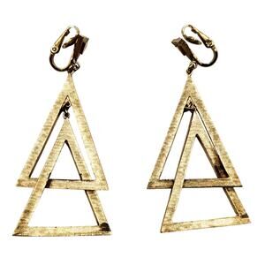Gold-Tone Trifari Stacked Pyramid Dangle Drop Statement Clip-On Earrings